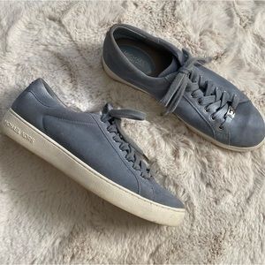Michael Kors Dusty Blue Keaton Kiltie Suede Sneakers with Silver Detailing